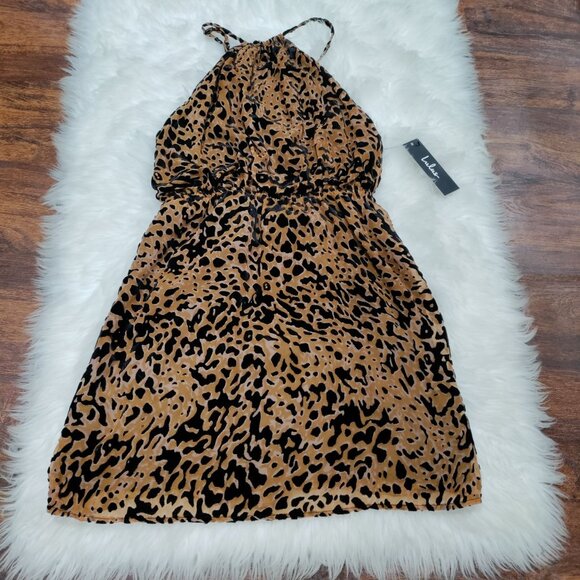 Lulus Intention Brown Leopard Print Velvet Burnout Strappy Mini Dress S, NWT - Picture 13 of 13